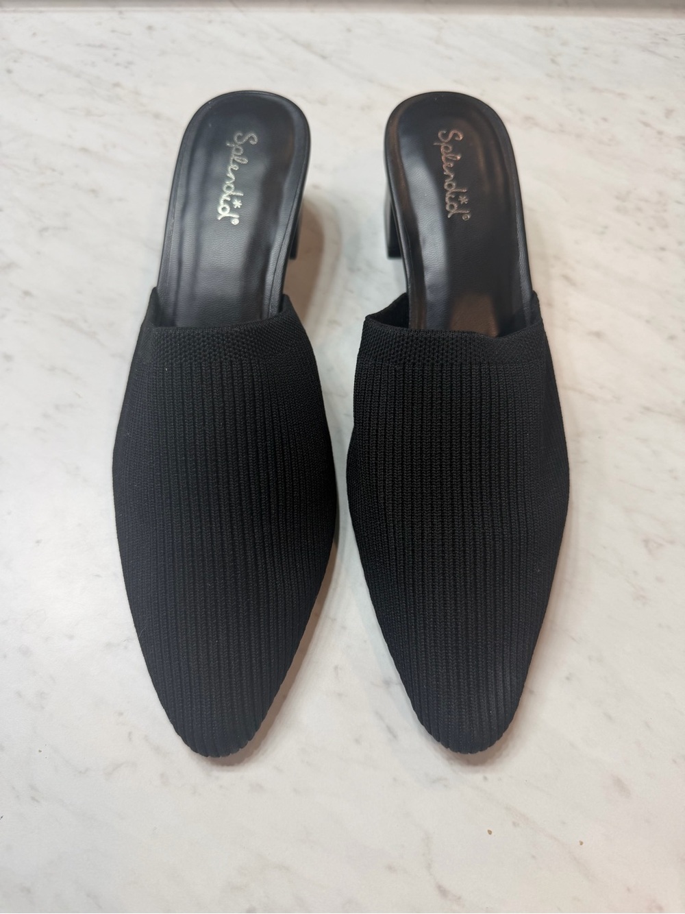 Splendid Black Knit Pointed Toe Slip On Mules Size 8.5 Block Heel